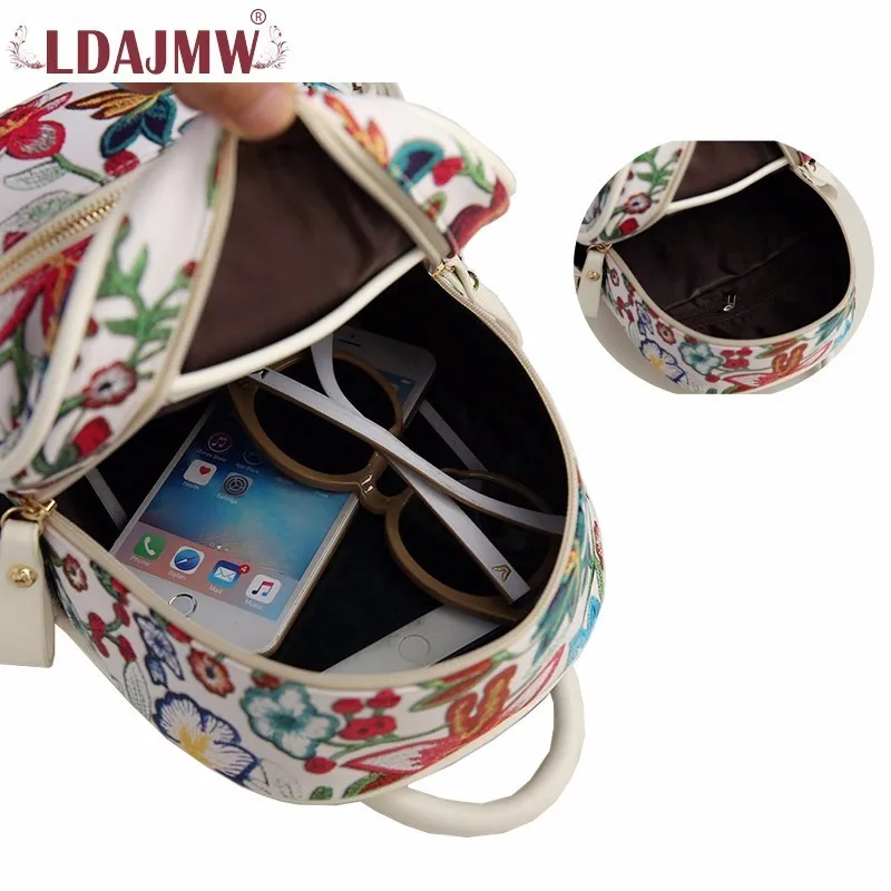 LDAJMW 2018 Новый Модный женский кожаный рюкзак с трехмерной цветочной вышивкой для