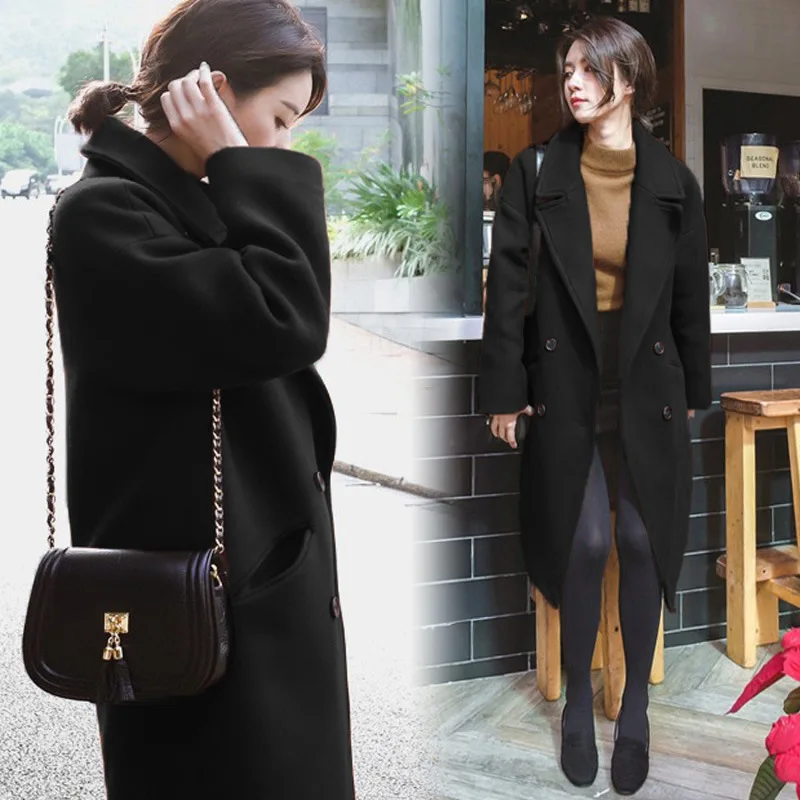 Женское длинное пальто в стиле пэчворк 2018 зимнее двубортное шерстяное и куртка