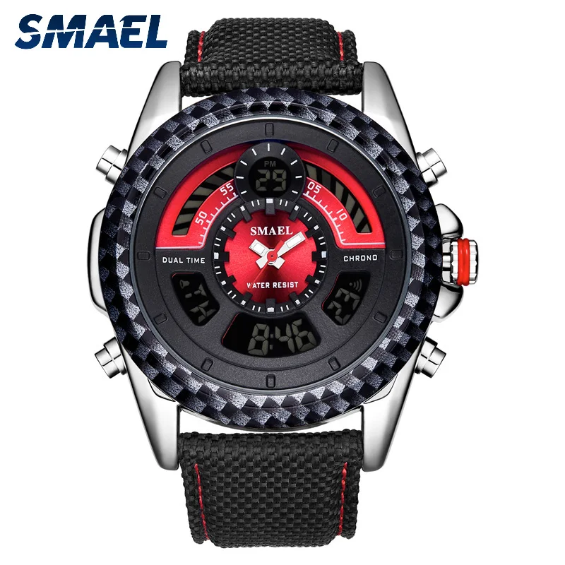 Red SMAEL relojes hombre повседневные спортивные военные часы мужские светодиодный Мужские часы мужские водонепроницаемые кварцевые наручные часы 1369 армейские мужские часы - Цвет: Red