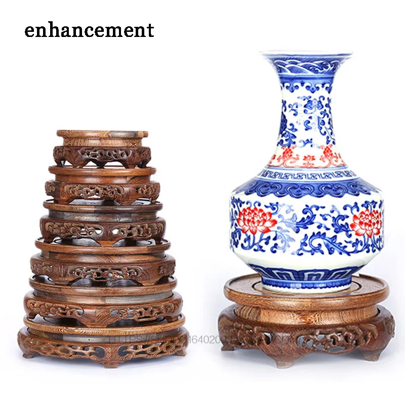 

Pierced Ebony Antique Vase Base Wood Craft Home Accessories Aquarium Vase Seat Decoration Crafts Base Home Furnishing