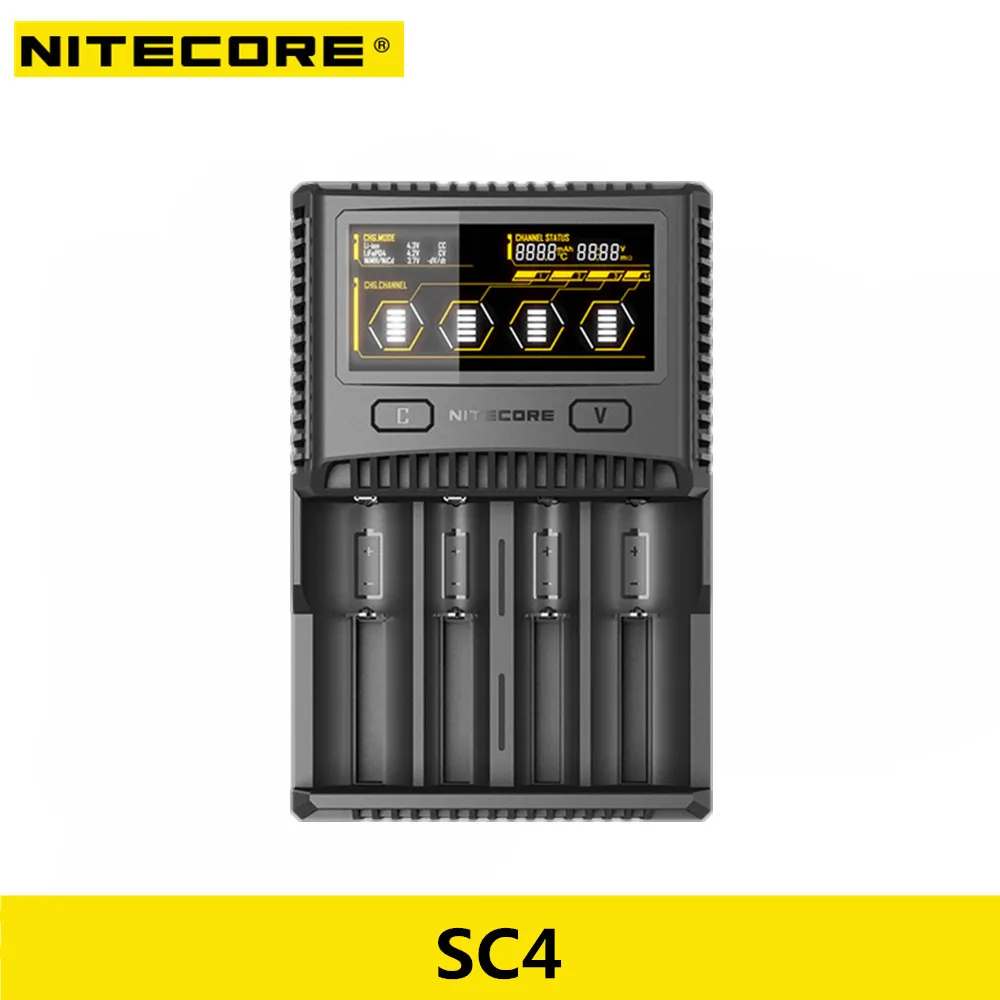 NITECORE SC2 SC4 Батарея Зарядное устройство для батарей Li-Ion(литий-ионных батарей IMR LiFePO4 металл-гидридных или никель NI-CD 18650 17650 17670 16340 14500 батареи Батарея