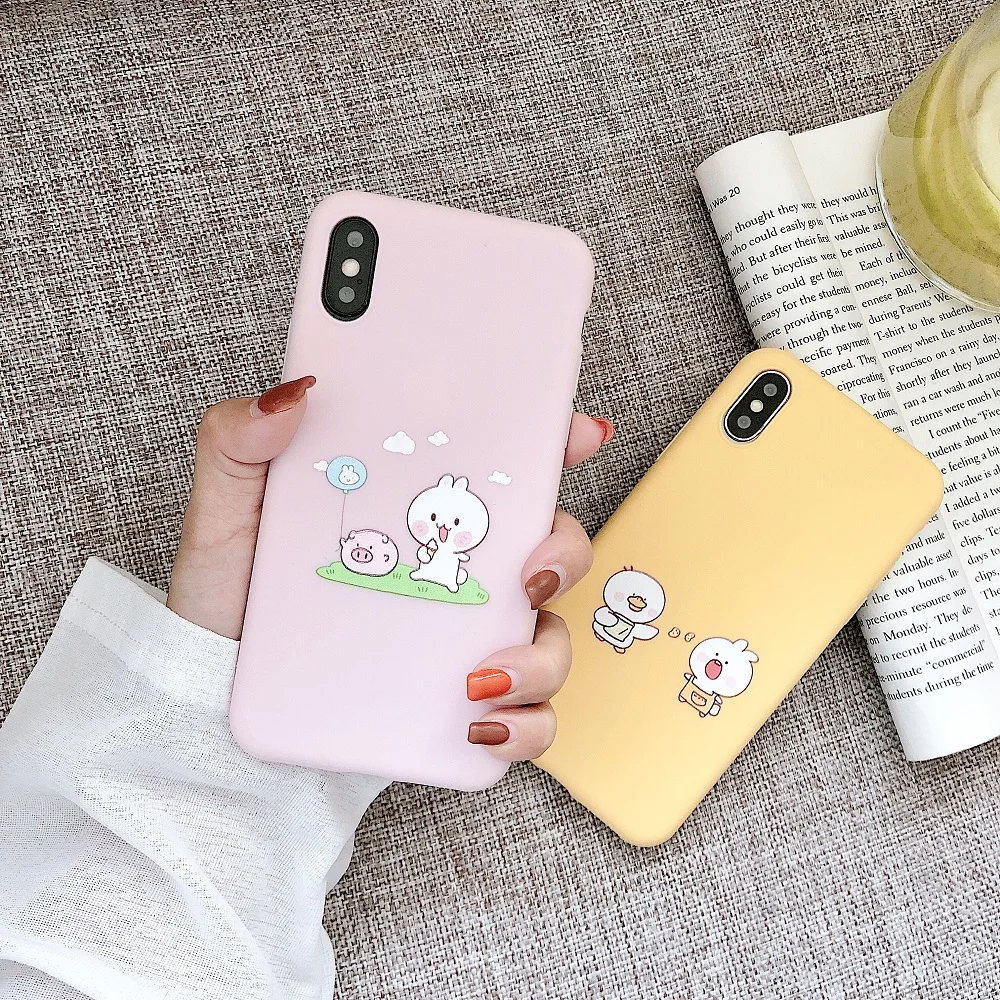 Cute Animal Couple Case For iPhone X XS Max XR 6 6S 7 8 Plus Soft iphone cover TPU Screen Protector Pink Phone Cover Gift |