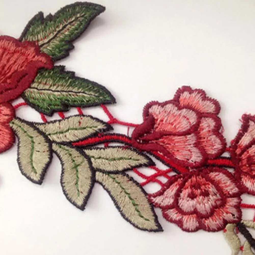 1 пара прекрасная роза цветочный воротник шить нашивка аппликация значок