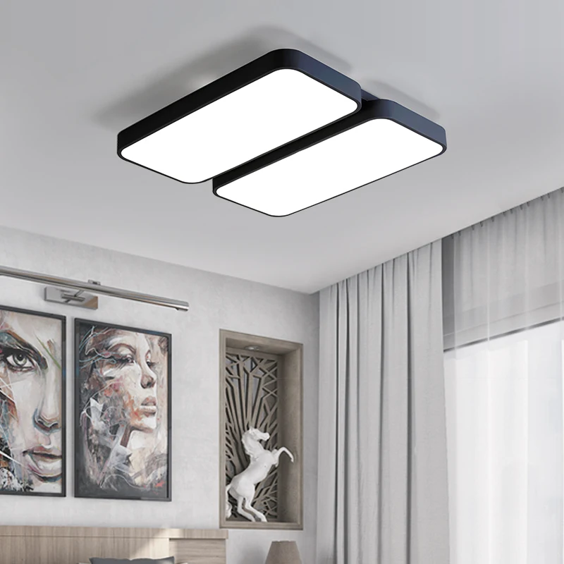 DAR Minimalist Rectangle Modern Led Ceiling Lights For Living Room Black White Chandelier Lamp Fixtures Luminaria Avize | Освещение