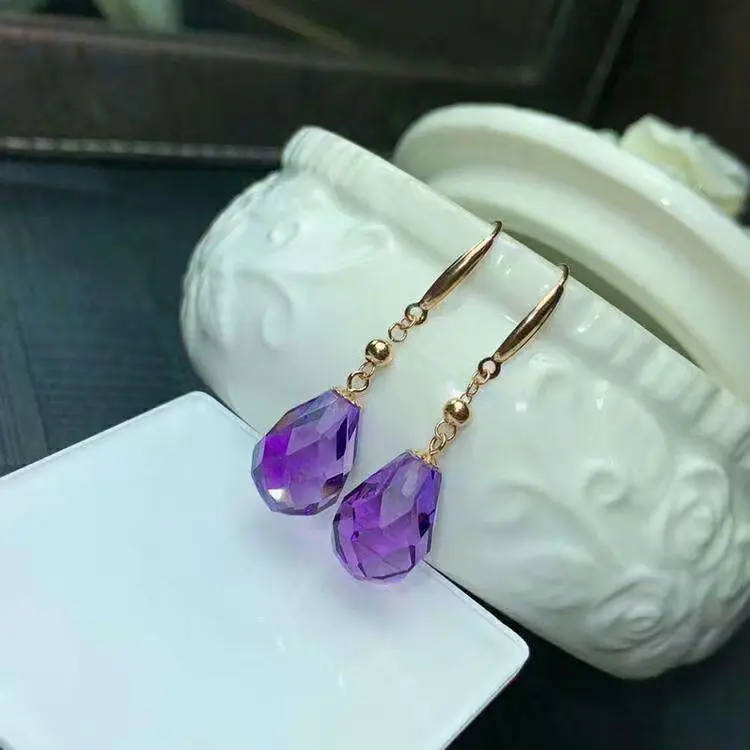 Shilovem 18 k желтый пьезоэлектрический серьги с аметистом fine Jewelry женские модные вечерние классические завод 8*11 мм myme0811z