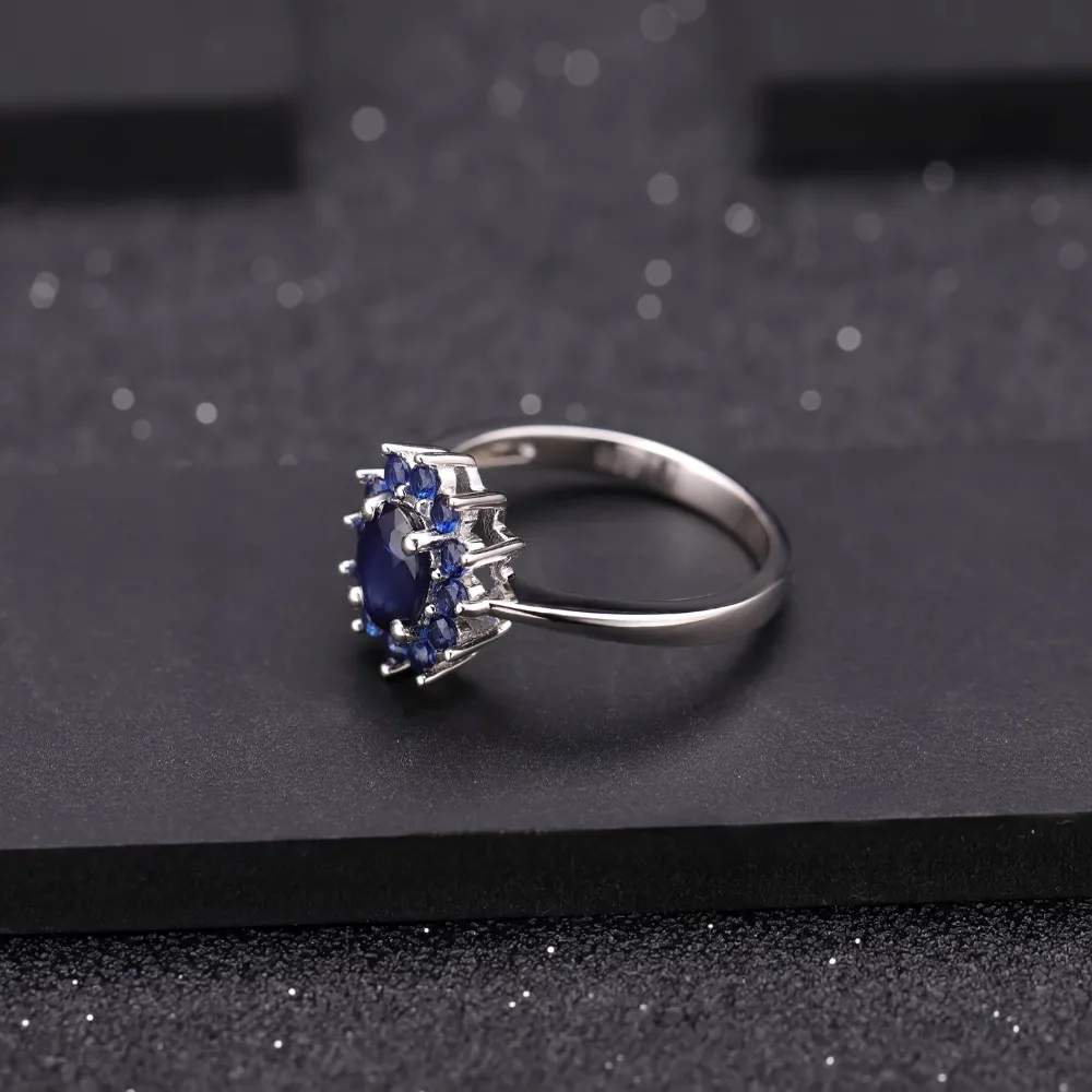 Gem's Ballet 1.89Ct натуральные синие драгоценные камни-сапфиры кольцо 925 пробы серебряные цветы классические кольца для женщин вечерние ювелирные изделия