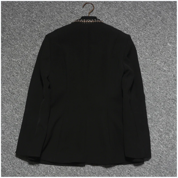 Модная черная женская короткая куртка с V-образным вырезом и длинным рукавом