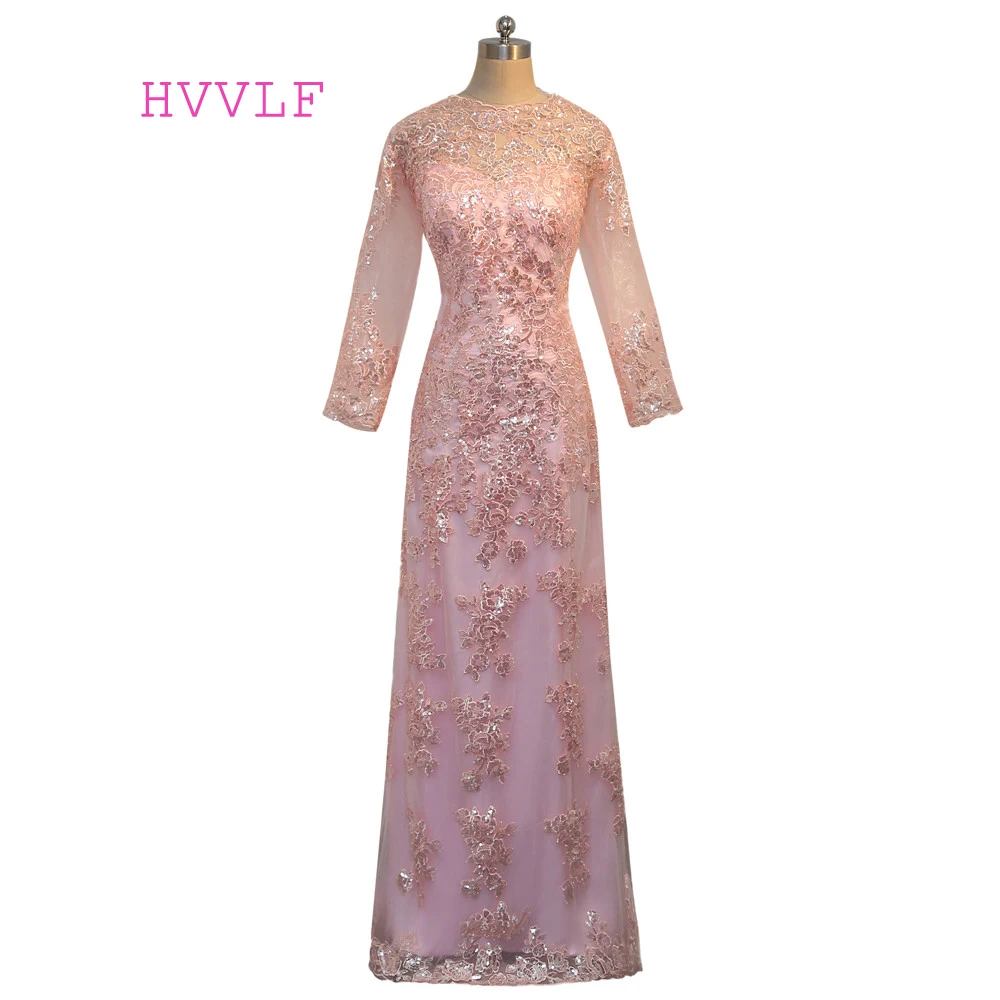 

Pink Mother Of The Bride Dresses A-line Long Sleeves Appliques Long Evening Dresses Mother Dresses For Weddings Plus Size