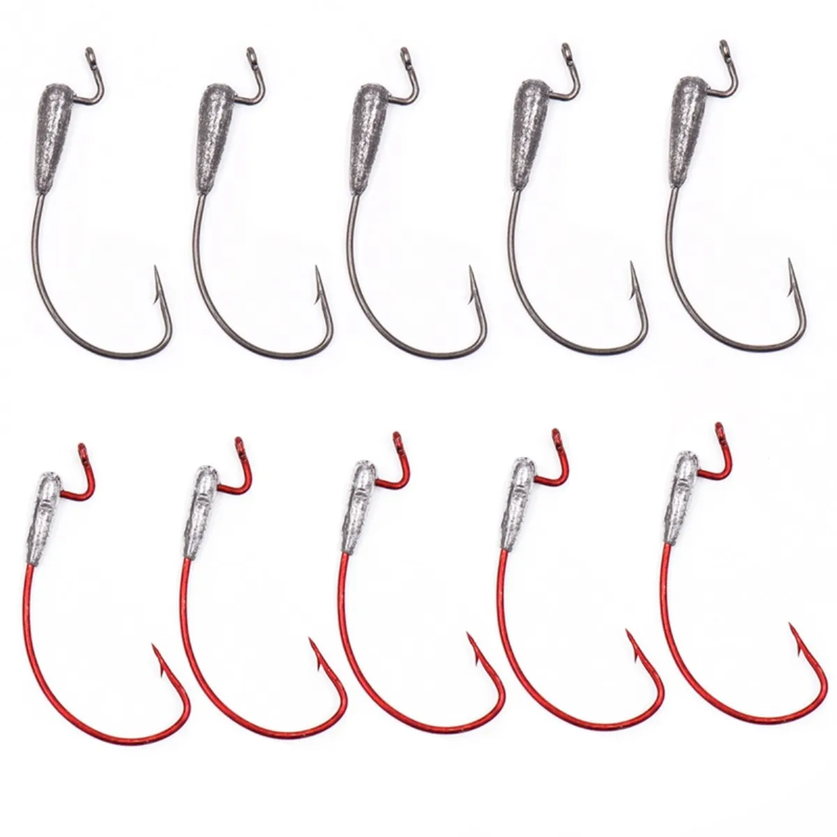

5 Pcs /lot Red 2g / Gray 3.5g Fishing Hooks Carbon Steel Crank Soft Bait Lead Hook Worm Maggot Grub Fishing Hooks Fishing Tool