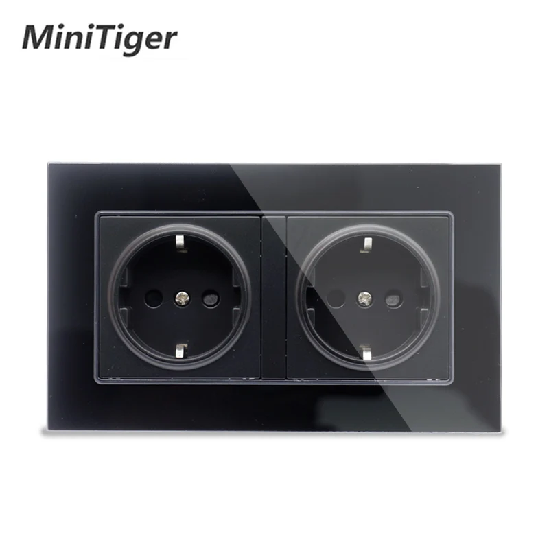Minitiger Золотая Роскошная стеклянная панель настенная мощность двойная розетка