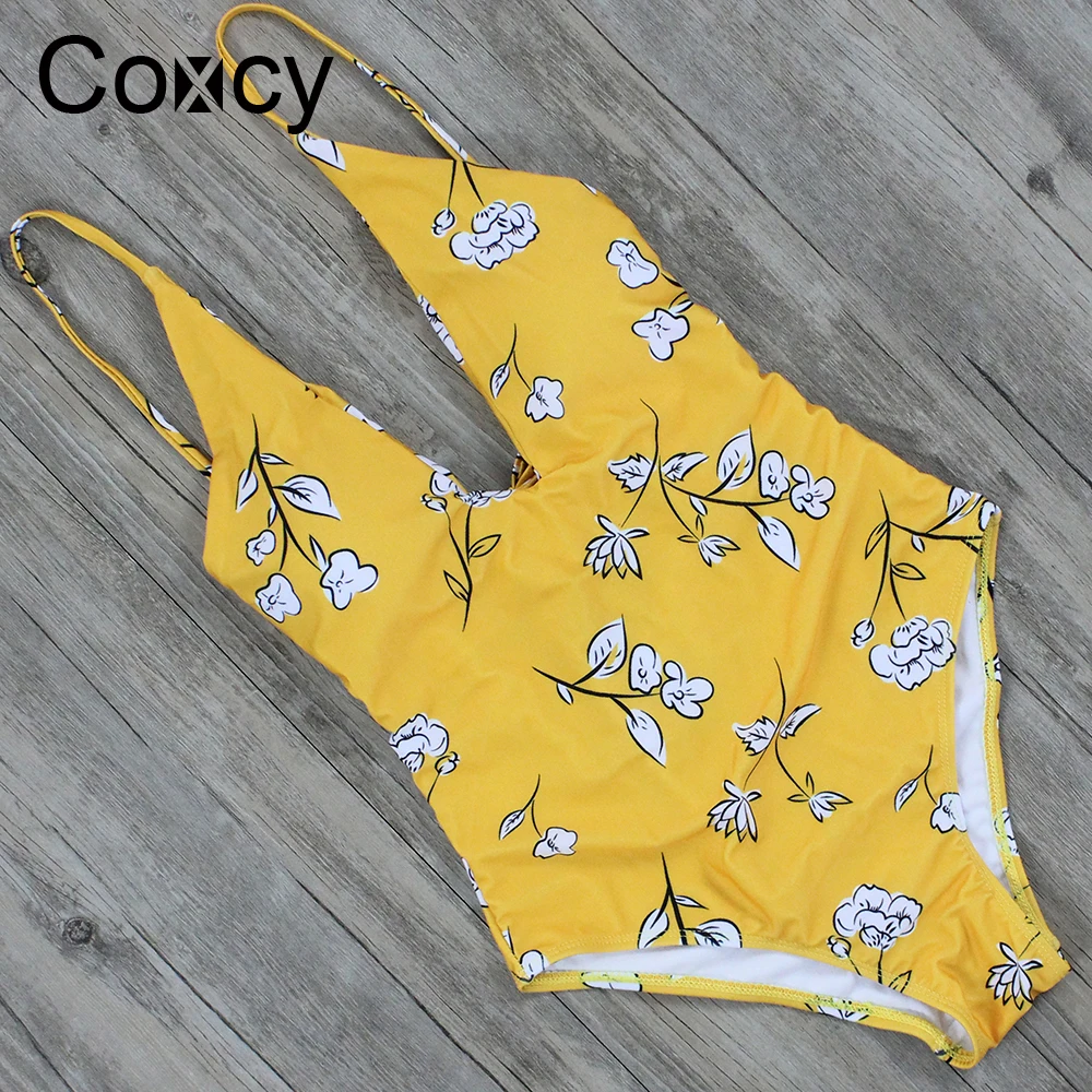 Coxcy 2018 One Piece Bikini Sexy Bodysuit Bandage Swimsuit Women Swimwear Print Cut Out Beach Wear Bathing Suit Monokini | Спорт и