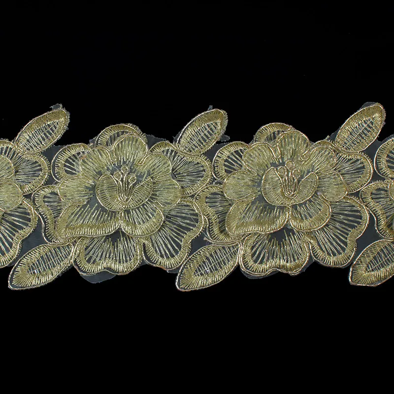 1 ярд 3D вышивка Золотое металлическое кружево гипюр корд отделка мотив Венеция