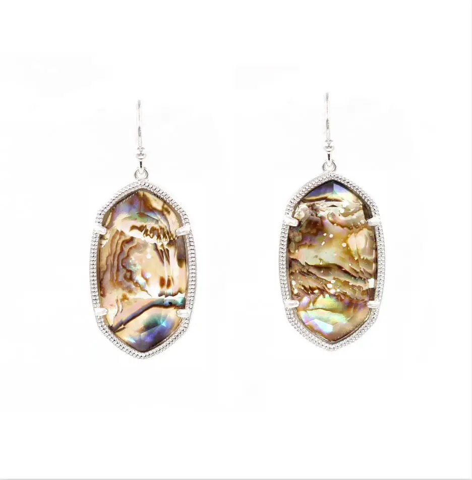 Silver Abalone Новое поступление года. Большие овальные серьги-капельки серебряного цвета. Многоцветные Овальный полимерный камень с инкрустацией. Женские модные серьги-капельки - Окраска металла: Silver Abalone