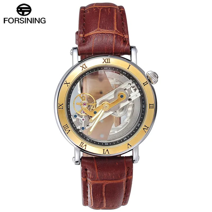 FORSINING Men Watches Luxury Top Brand Leather Automatic Mechanical Watch Black Color Relogio Masculino
