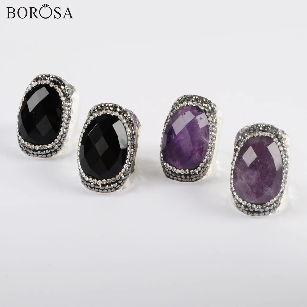 Кольцо BOROSA с драгоценными камнями 5 шт. модное посеребренное Стразы покрытием из