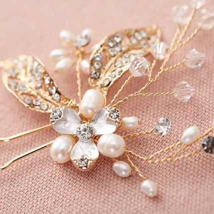 2/PCS Высокое качество Пресной Воды жемчужина кристалл листья цветка шпилька