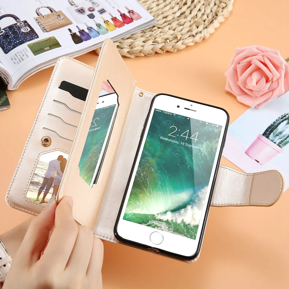 FLOVEME кожаный бумажник чехол для iPhone 7 6 6 S Plus 5 5S SE Чехлы для телефона девушка макияж зеркало 9 с подставкой и карманами для карт сумка для iPhone X 8