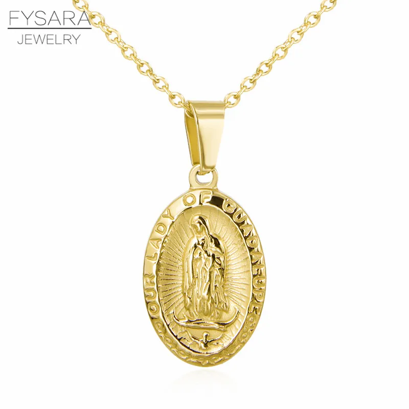 GOLD COLOR FYSARA религиозные украшения леди ожерелье Гваделупа для женщин мужчин Кристиан Богиня Девы Марии короткие цепочки и ожерелья s Нержавеющая сталь - Окраска металла: GOLD COLOR