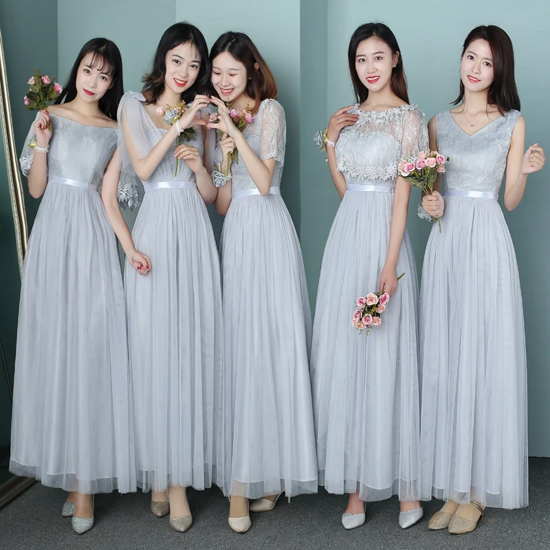 Vestido Longo розовое платье подружки невесты Новое Элегантное платье трапециевидной формы с v-образным вырезом серое длинное платье для свадебной вечеринки