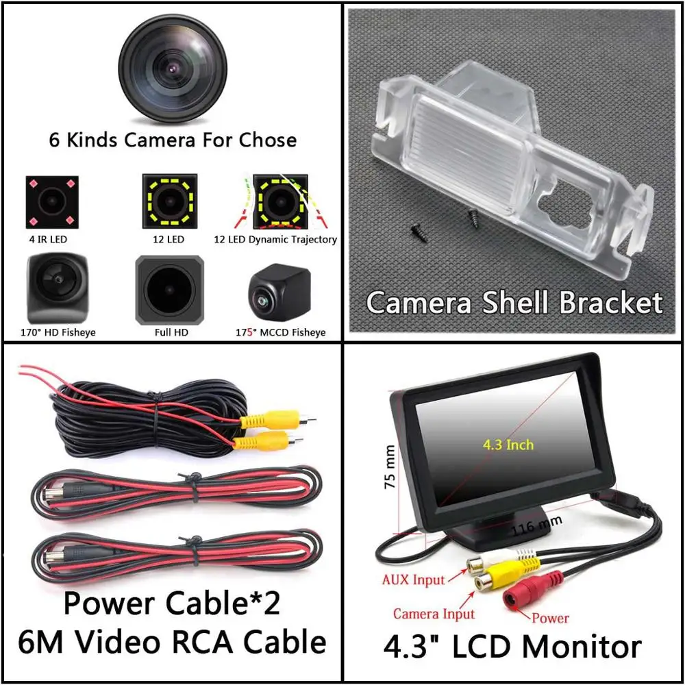 Camera 4.3 inch LCD 175 градусов 1080 P рыбий глаз камера заднего вида для hyundai I10 I20 I30 rohans Solaris Genesis Coupe Elantra Verna Car - Название цвета: Camera 4.3 inch LCD