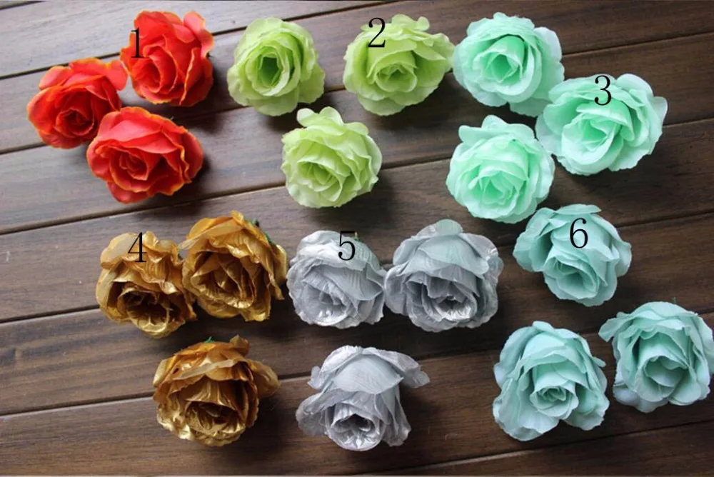 

50pcs/Lot 9cm Gold/Silver/Blue/Green Silk Rose Flower Head For Wedding Party Holidays Venue Archwar Ball-flower Bouquet Making
