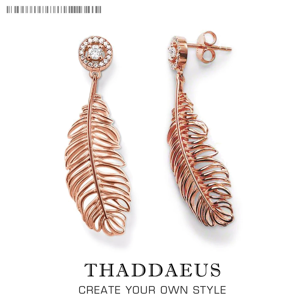 

Drop Earring Feather Trendy Gift For Women High Quality Earring Europe Style Rose Gold Color Zirconia Silver Fashion Jewelry