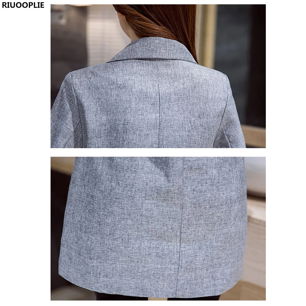 RIUOOPLIE женские длинные блейзеры Повседневные с длинными рукавами Feminino Longo куртки женские на одной пуговице Серый Блейзер Плюс Размер