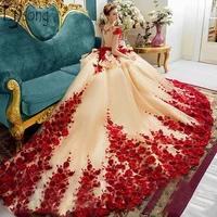 royal luxury 3d rose flower wedding dresses embroidery royal train applique beads bridal gowns saudi arabia dubai wedding gowns