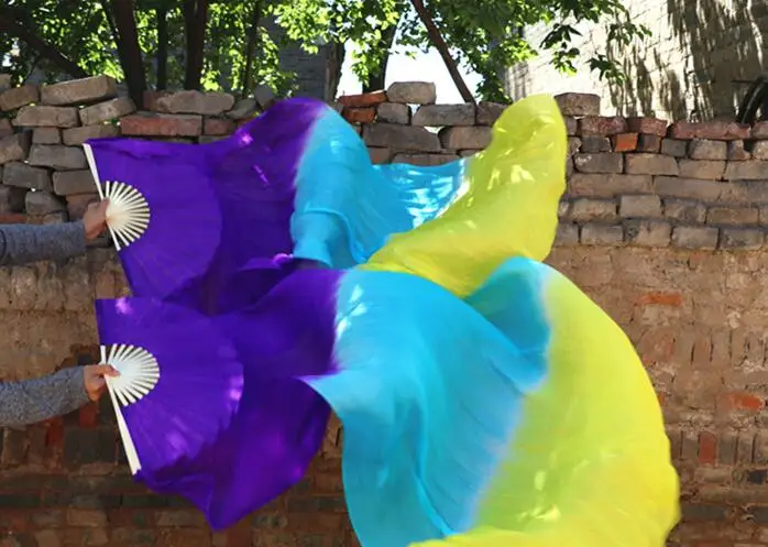 

Factory On Sale Belly Dacing Silk Veils Bamboo Folding Long Fan Party Stage Performance Props Fresh Vivid Color Free Shipping