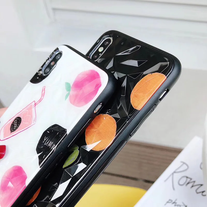 3D Diamond Pattern Orange Peach Case for Huawei P20 lite/P20 pro/Mate 20 Fruit Capa Nova 3/3i/4 Honor 8X Cover Hoesje |