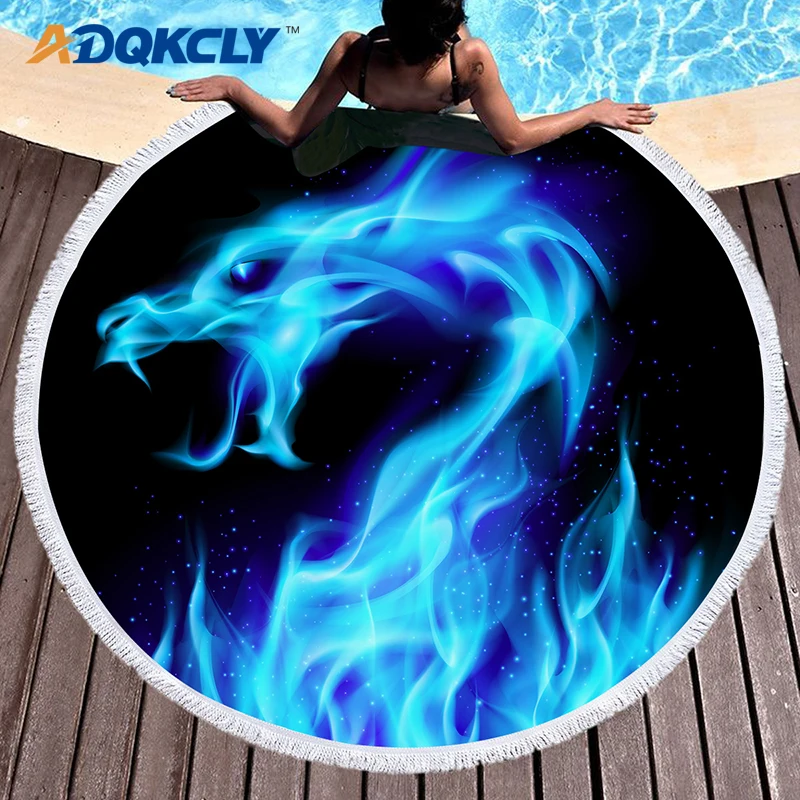 ADQKCLY Синий Гобелен с пламенем дракона пляжное полотенце 3D принтом животных и