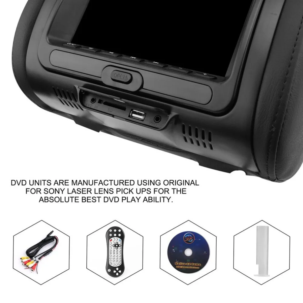 7 дюймовый черный Автомобильный DVD/USB/HDMI подголовник мониторы с ИК передатчиком