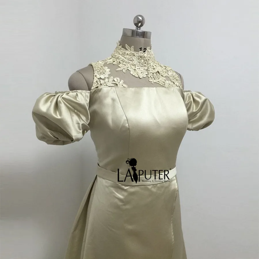 High Collar Puff Short Sleeve Dubai Arabic Evening Dresses 2017 Floor Length Long Satin Elegant Party Dress Formal Gowns | Свадьбы и