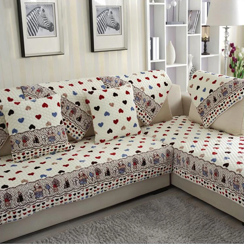Толстые фланелевые чехлы для диванов с рисунком сердца из мультфильма мягкие