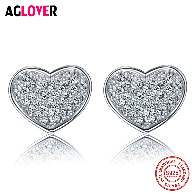 

AGLOVER Romantic Hearts of Love Stud Earrings for Women 925 Sterling Silver Clear CZ Sterling Silver Earring Jewelry