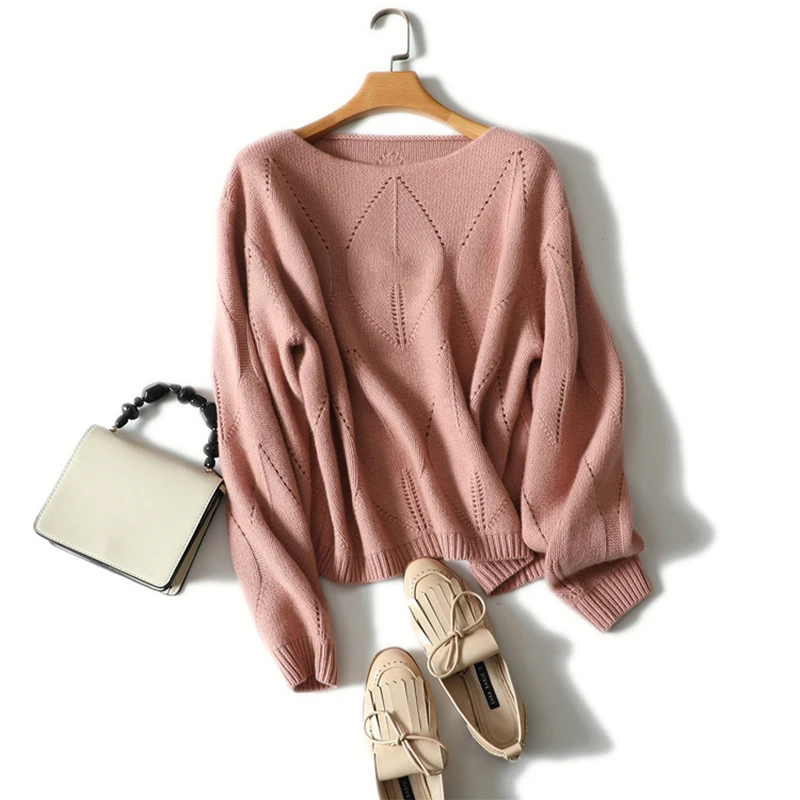 100% кашемировый зимний женский свитер вязаный пуловер открытый с вырезом