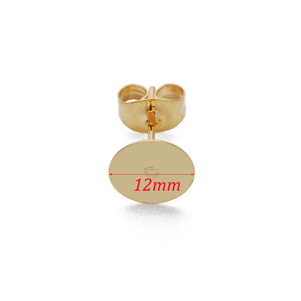 12mm flat pad gold 50 шт./лот, хирургические серьги из нержавеющей стали, с 3, 4, 5, 6, 8, 10, 12 мм, клейкий на плоской подошве, ободок, серьги, шпильки, DIY ювелирные изделия - Цвет: 12mm flat pad gold