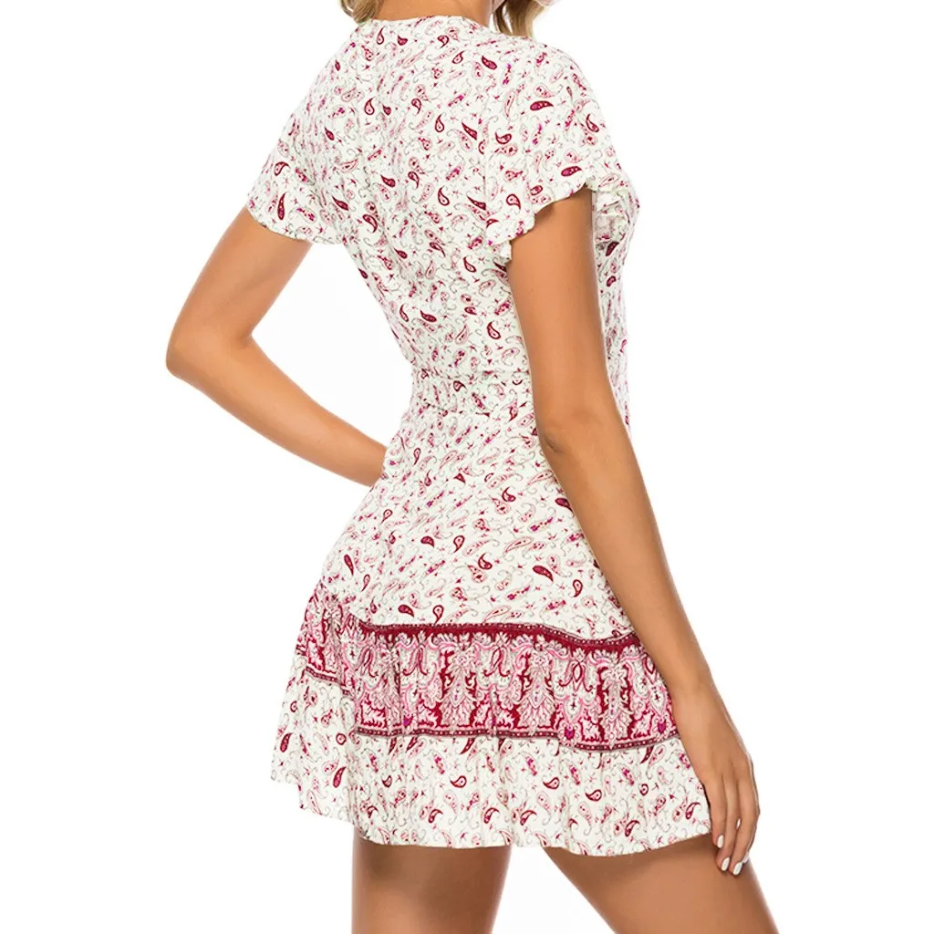 Женское пляжное платье в стиле бохо Повседневное с цветочным принтом и оборками