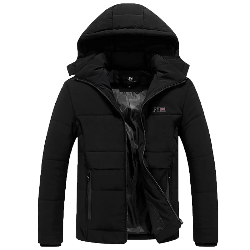 Зимняя мужская куртка размера плюс 6XL, 7XL, 8XL, отстегивающаяся теплая куртка с хлопковой подкладкой, верхняя одежда, мужская ветровка, куртки с капюшоном - Цвет: black