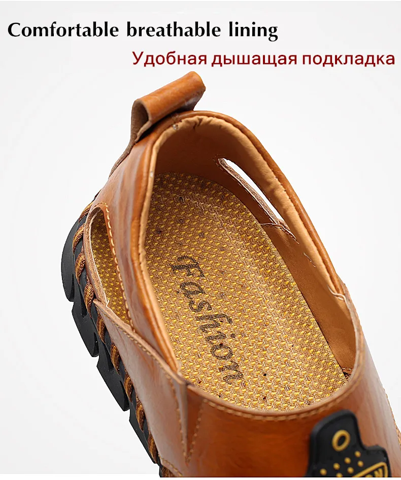 ZUNYU/мужские кожаные пляжные сандалии; коллекция года; летняя Мужская Уличная обувь; дышащая повседневная обувь ручной работы; прогулочные сандалии без застежки