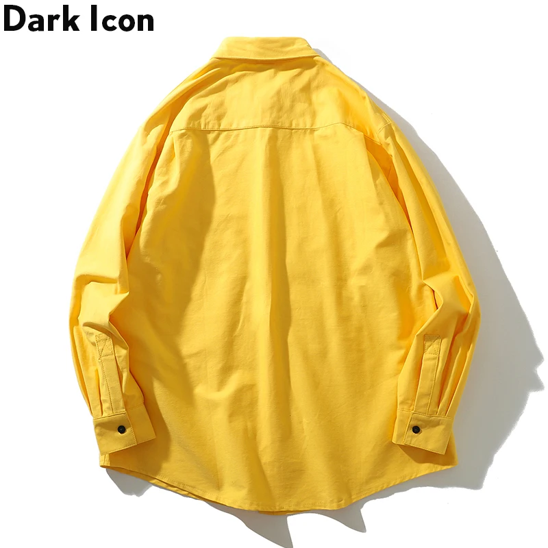 Dark Icon Letters Print Turn-down Collar Men's Shirt Long Sleeve Oversized Shirts Men Street for Yellow/Black | Мужская одежда