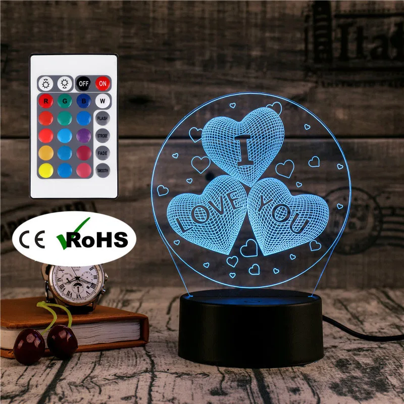 

3D Led Novety Lighting Creative Gift Night Light Table Lamp Three Love Light Led Home Corridor Hotel Party Atmosphere Lights