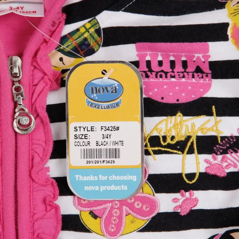 2014 F3425# 18m/6y NOVA kids wear coat girls printed super kawaii striped zip-up jacket hoodies brand |