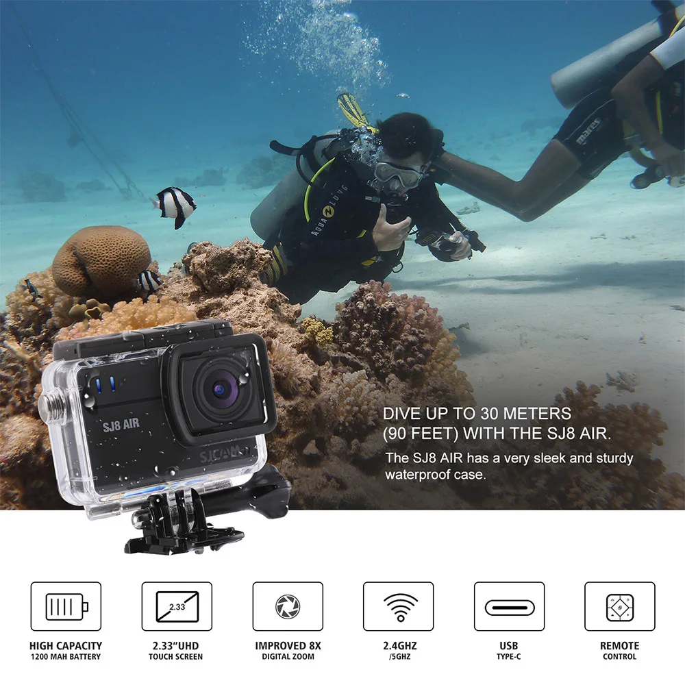 SJCAM SJ8 AIR 12MP Экшн камера Спортивная 2 3 &quotсенсорный экран Широкоугольный объектив