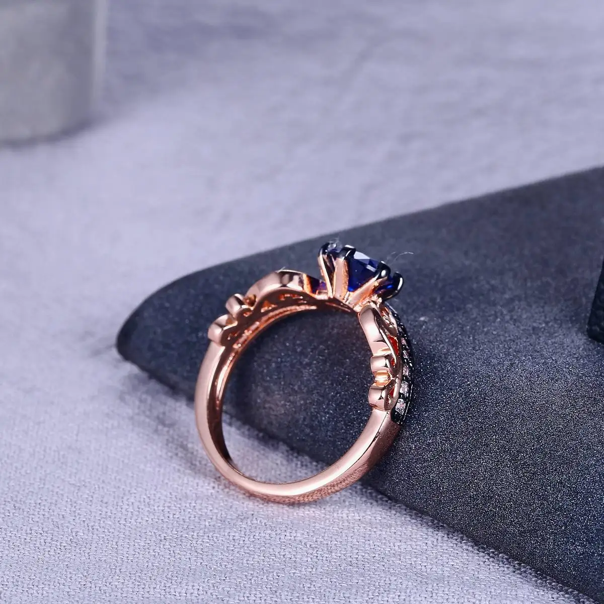 ZHE FAN Blue Engagement Rings Women AAA Cubic Zirconia Love Jewelry Black Rose Gold Color 2 Tone Plate Christmas Gifts | Украшения и