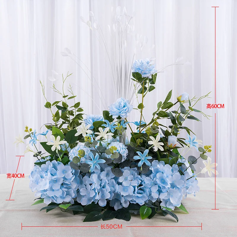 Blue 50cm Павлина пион гортензии вечерние свадебные букет Цветочная композиция шелковые искусственные ряд цветов Декор железная Арка фон 50/100 см - Цвет: Blue 50cm