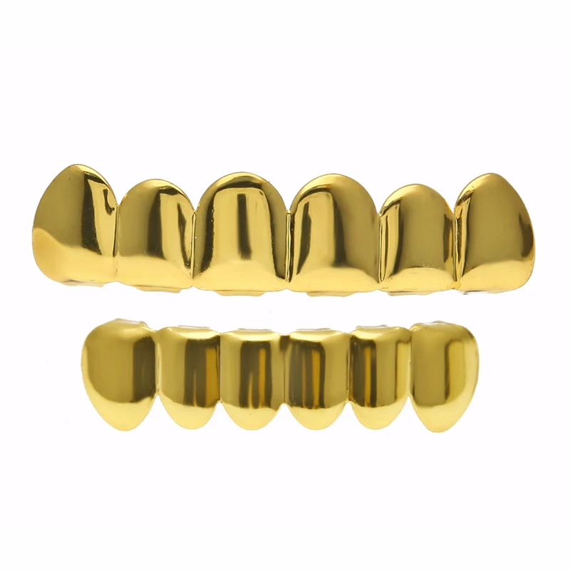 BOAKO Hip Hop Teeth Grillz Set Silver Gold Tooth Top Bottom Caps Punk False Dental Grills For Women Body Jewelry Cosplay Party