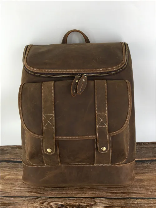 Coffee 1 Винтажный рюкзак crazy horse из натуральной кожи, мужской рюкзак из коровьей кожи для отдыха и путешествий, 15 дюймов, рюкзак для ноутбука из воловьей кожи - Цвет: Coffee 1