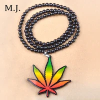 hip hop long beads chain necklaces for men leaf pendant necklaces male jewelry