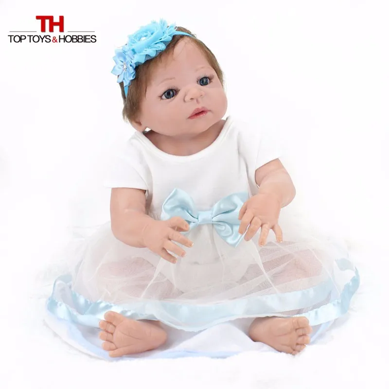 NPKDOLL 22 дюйма Кукла Reborn полный Силиконовый Bebe девочка кукла голубые глаза ребенок подарок на день рождения реалистичные очаровательные Куклы для новорожденных